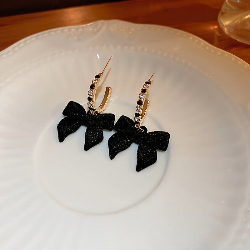 Pendientes colgantes vintage de terciopelo negro con lazo
