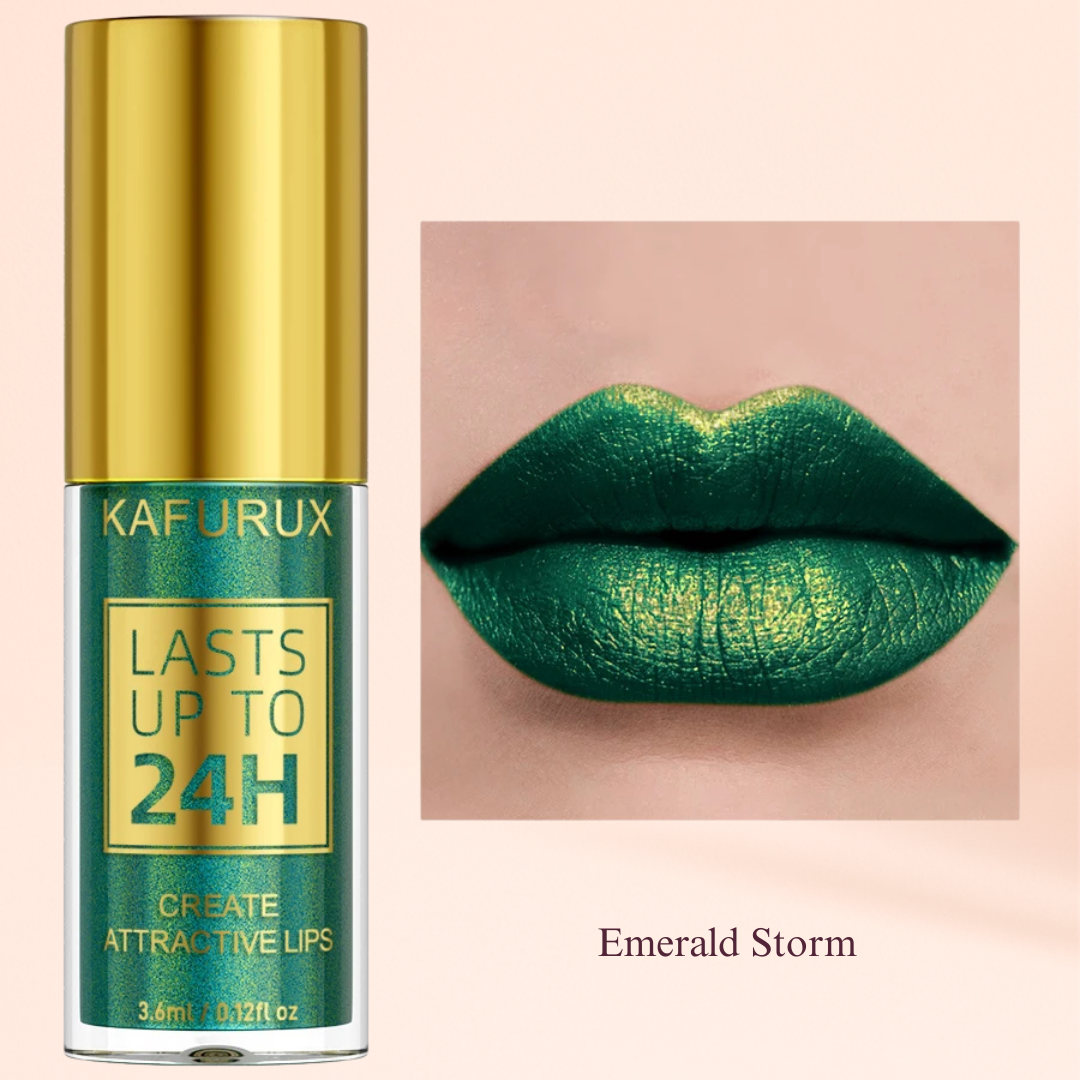 KAFURUX Bold Metallic Pearlescent Lip Glaze – Waterproof Long‑Lasting Glitter Lip Tint in 14 Shades (1 pc) - KAFURUX