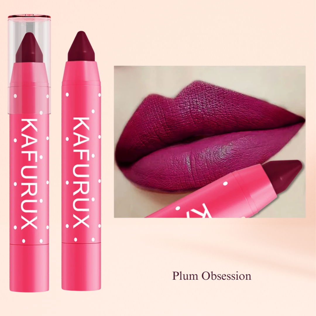 KAFURUX Matte Lipstick Pencil – Waterproof Long‑Lasting Lip Stain Tint in 15 Nude & Red Shades (1 pc) - KAFURUX Plum