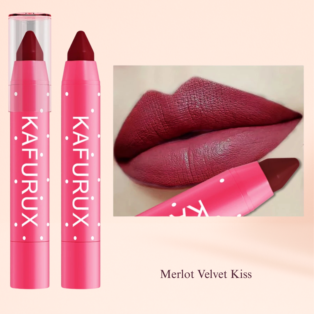 KAFURUX Matte Lipstick Pencil – Waterproof Long‑Lasting Lip Stain Tint in 15 Nude & Red Shades (1 pc) - KAFURUX Merlot