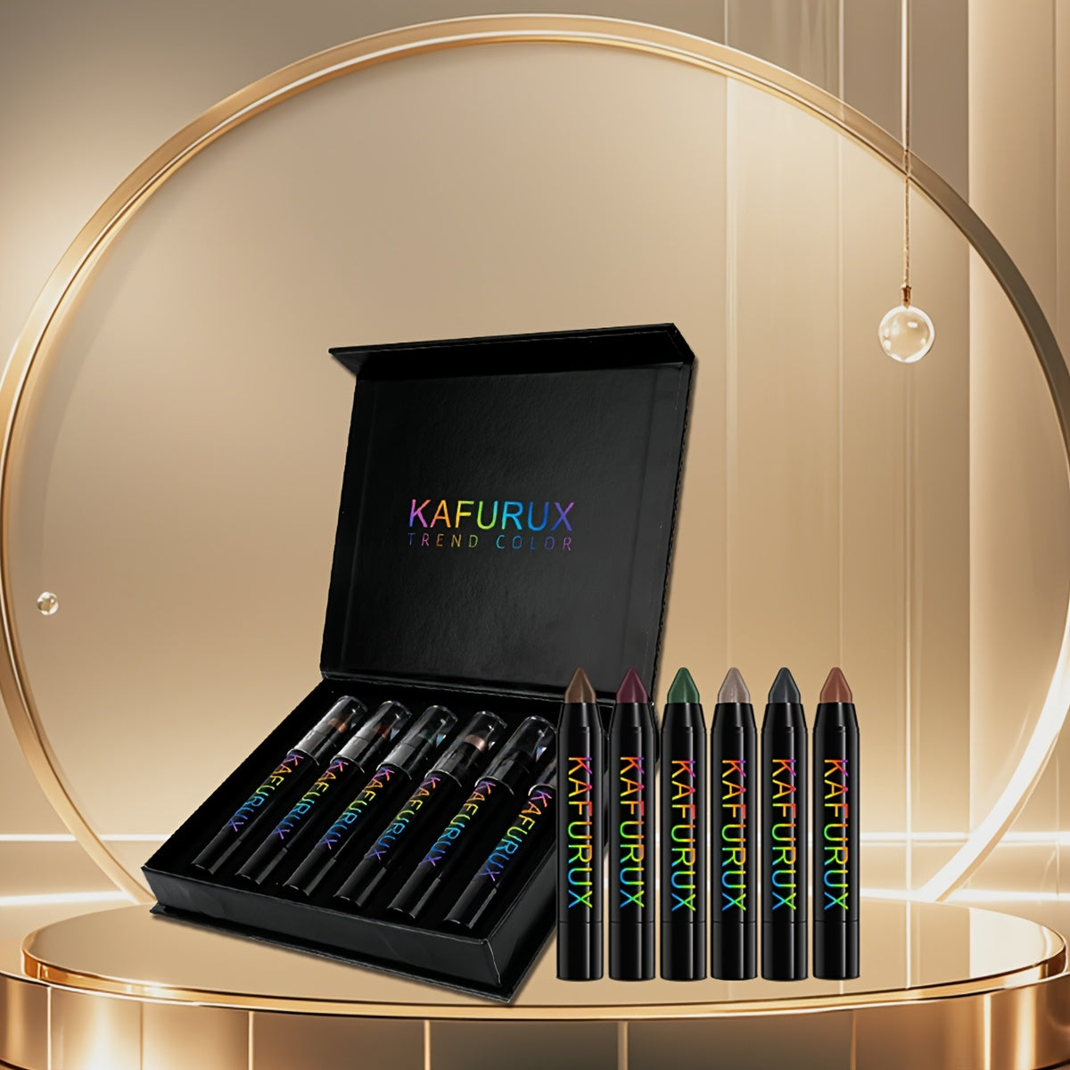 6pcs KAIFUXI Eyeshadow Pencil Set - Vibrant, Long-Lasting Colors in Brown, Purple, Green & Black, Matte & Shimmer Finishes, Non-Sticky, Perfect for All Occasions