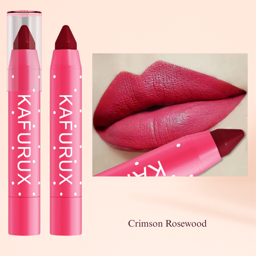 KAFURUX Matte Lipstick Pencil – Waterproof Long‑Lasting Lip Stain Tint in 15 Nude & Red Shades (1 pc) - KAFURUX Crimson
