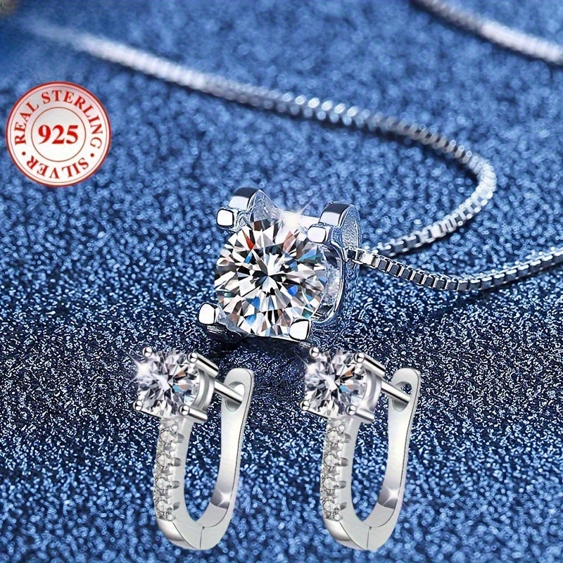 Conjunto Moissanite Sparkle: Pendientes y collar con colgante de plata de ley 925