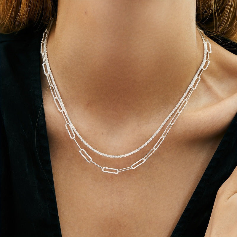 Conjunto de collar y pulsera multicapa de plata de ley S925