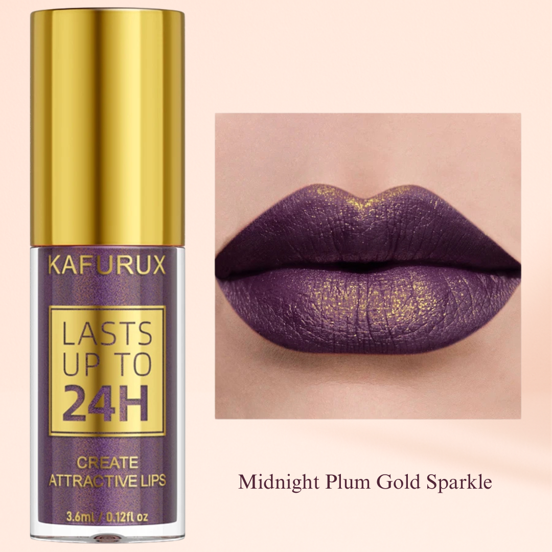 KAFURUX Bold Metallic Pearlescent Lip Glaze – Waterproof Long‑Lasting Glitter Lip Tint in 14 Shades (1 pc) - KAFURUX