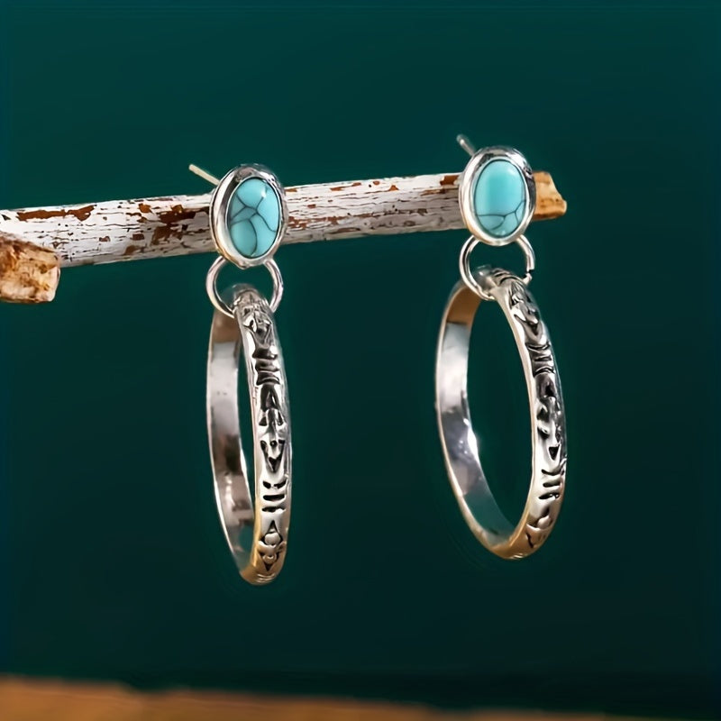 Pendientes de aro turquesa estilo bohemio vintage