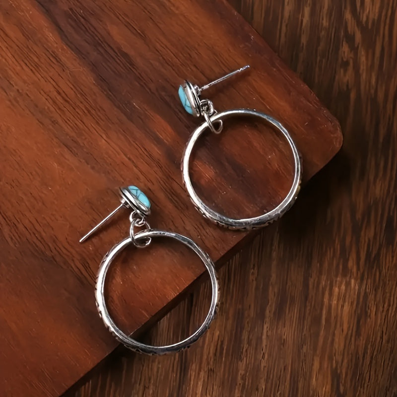 Pendientes de aro turquesa estilo bohemio vintage