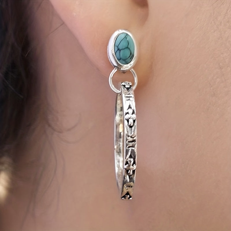 Pendientes de aro turquesa estilo bohemio vintage