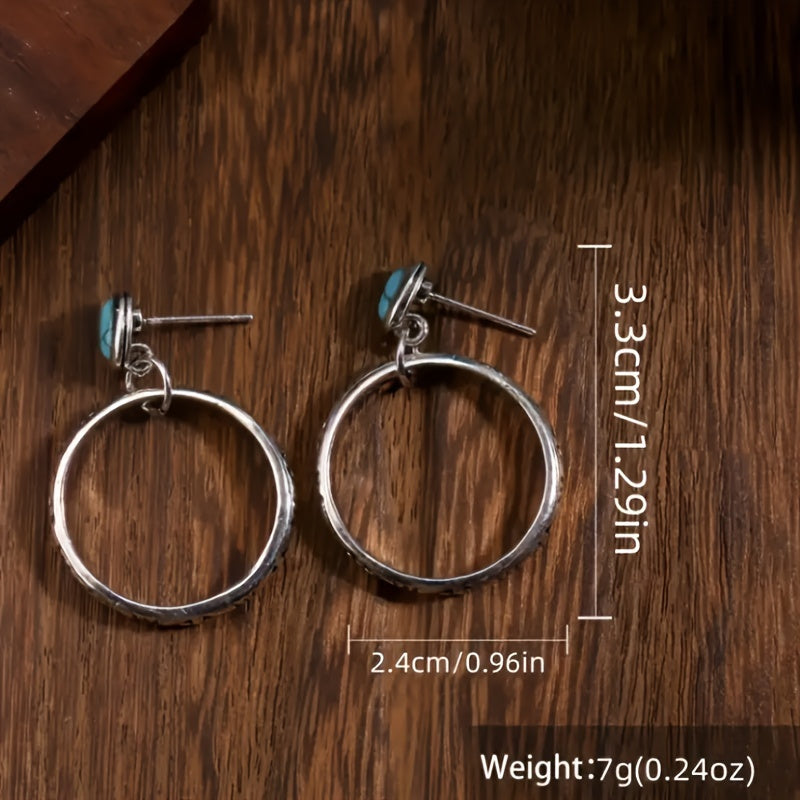 Pendientes de aro turquesa estilo bohemio vintage
