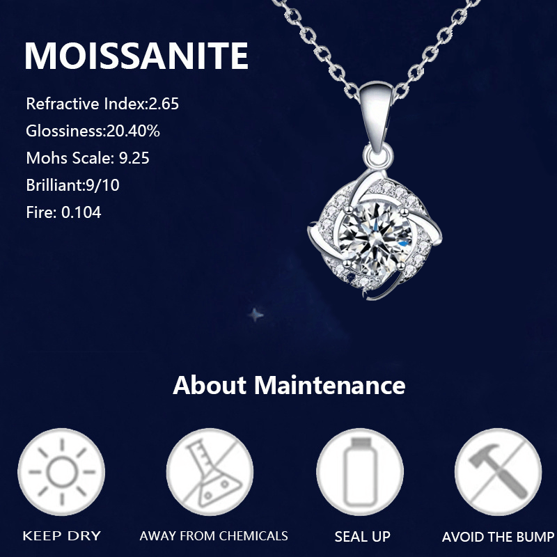 Collar con colgante de molino de viento de plata de ley S925 de moissanita de 1 ct