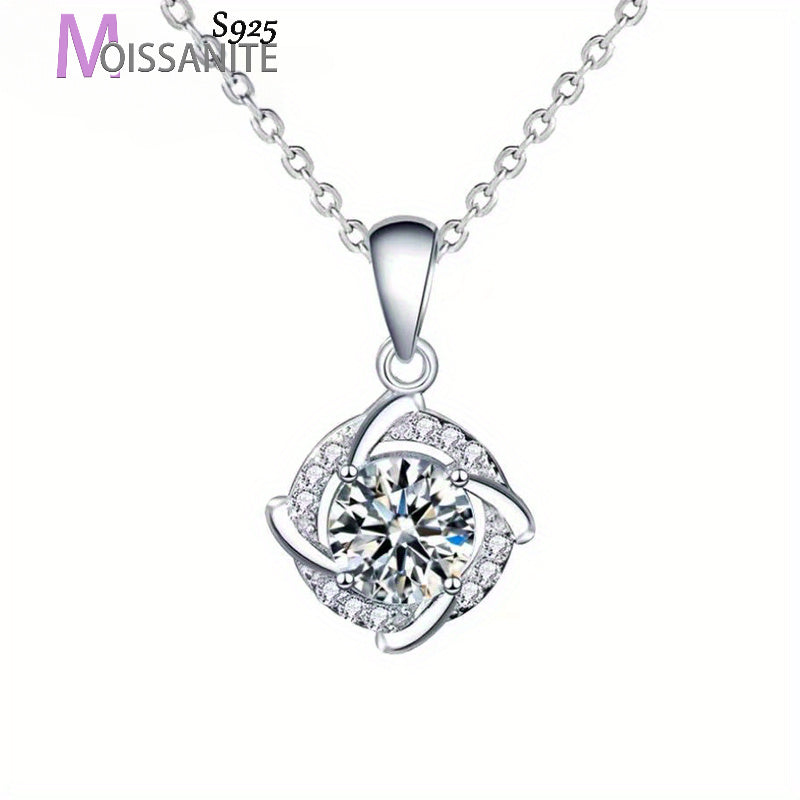Collar con colgante de molino de viento de plata de ley S925 de moissanita de 1 ct
