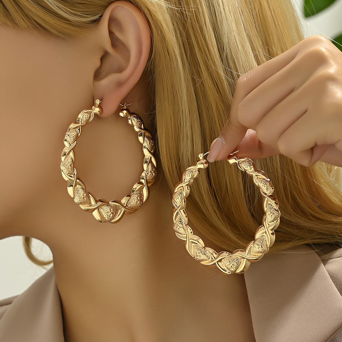 Boho Chic Gold Leaf Hoop Earrings