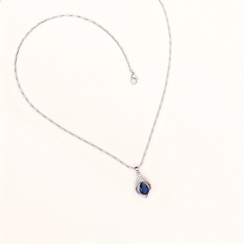 Collar de plata de ley con circonita azul en forma de lágrima