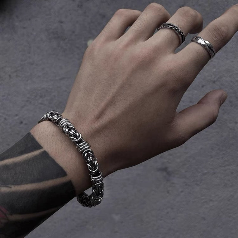 Pulsera de hueso de dragón en plata esterlina italiana S925 hecha a mano