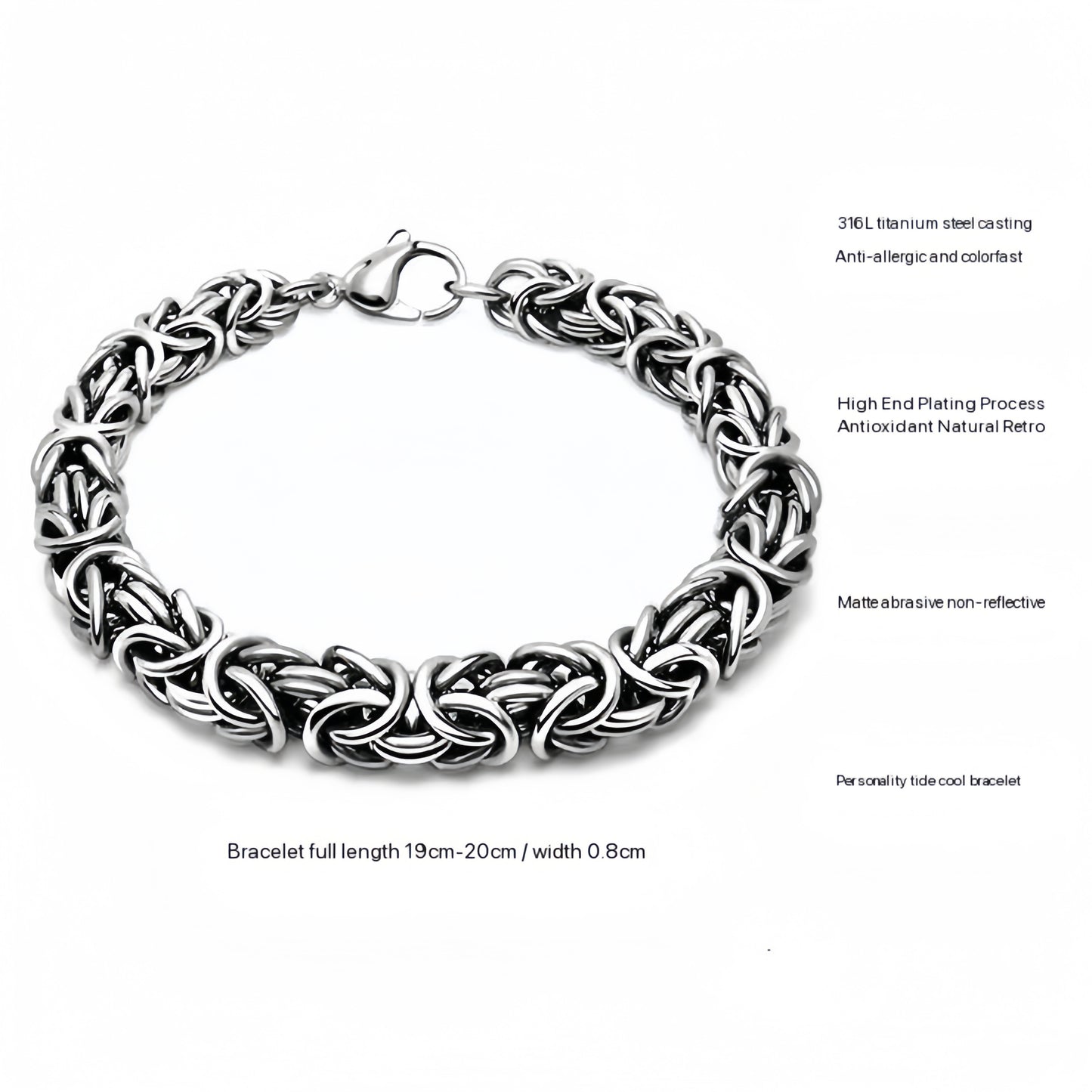 Pulsera de hueso de dragón en plata esterlina italiana S925 hecha a mano