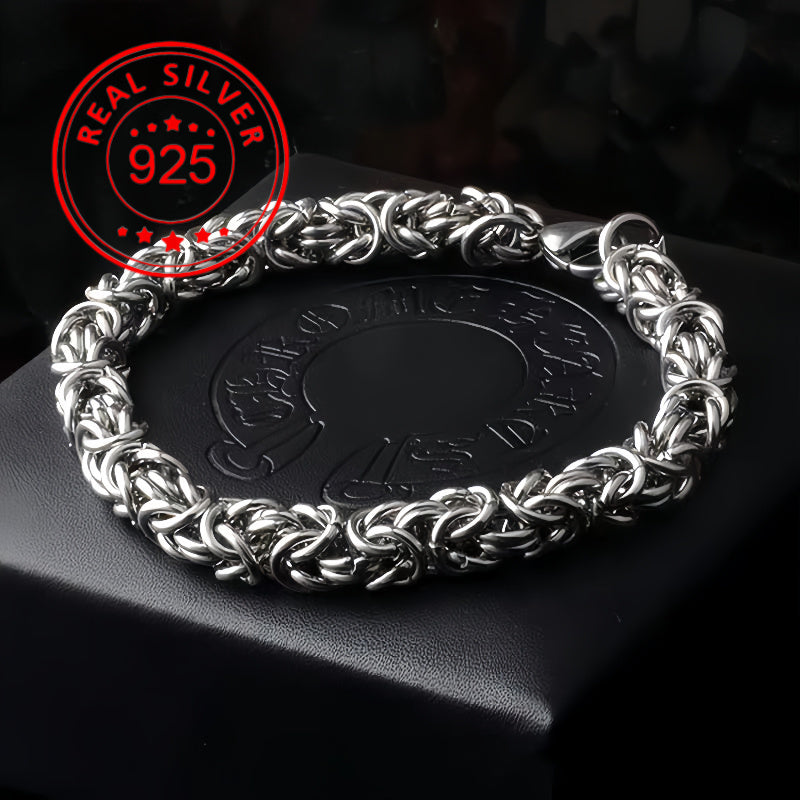 Pulsera de hueso de dragón en plata esterlina italiana S925 hecha a mano