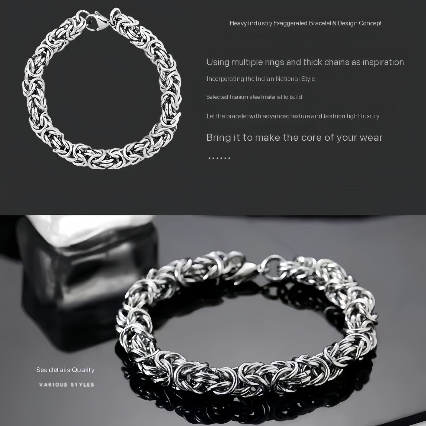 Pulsera de hueso de dragón en plata esterlina italiana S925 hecha a mano