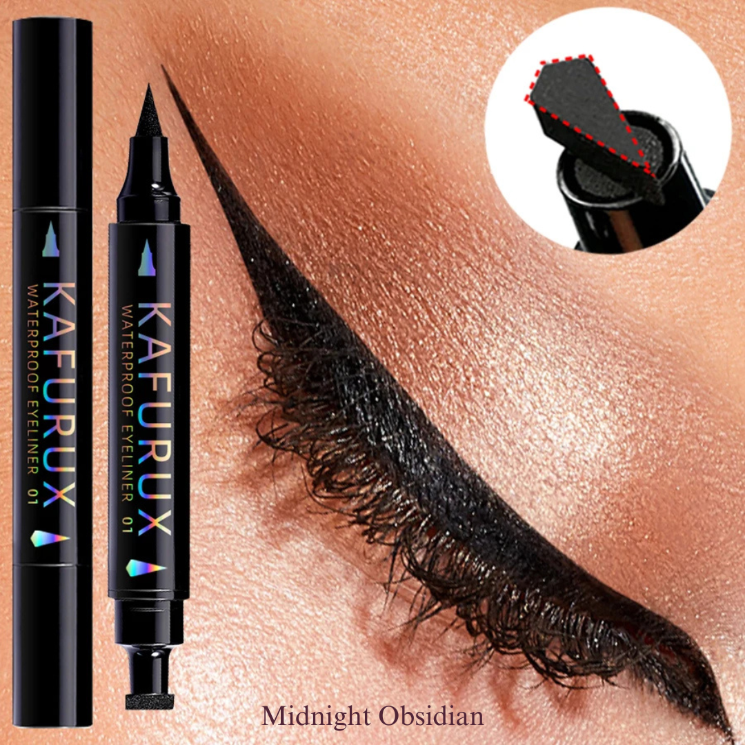 KAFURUX Dual‑Ended Stamp Eyeliner Pen – Smudge‑Proof Quick‑Dry in 3 Black Purple & Blue Shades (1 pc) - KAFURUX
