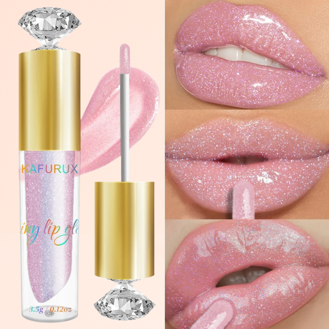 KAFURUX Moisturizing Diamond Shimmer Lip Gloss – Sparkling Pearl-Glam Liquid Lipstick in 9 Glitter Shades (1 pc)