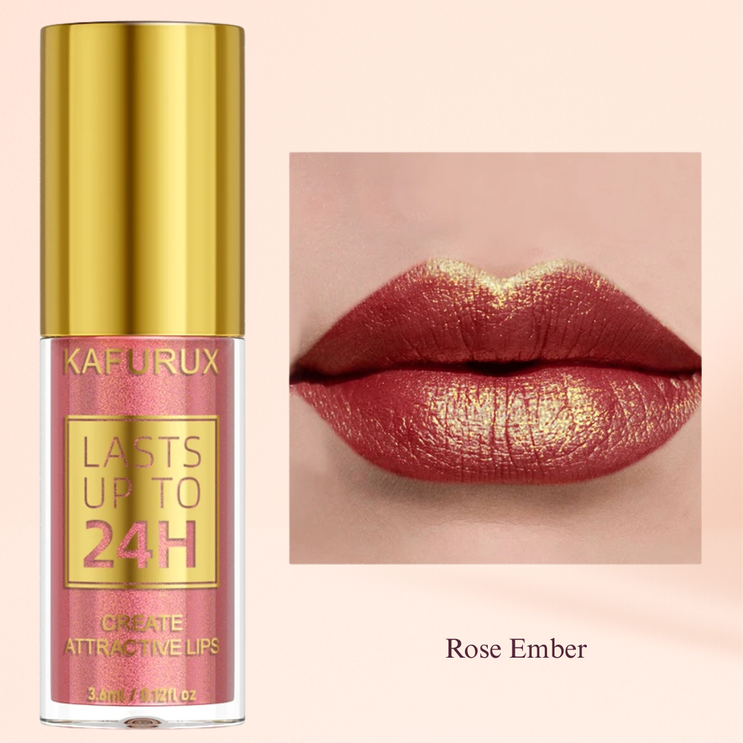 KAFURUX Bold Metallic Pearlescent Lip Glaze – Waterproof Long‑Lasting Glitter Lip Tint in 14 Shades (1 pc) - KAFURUX