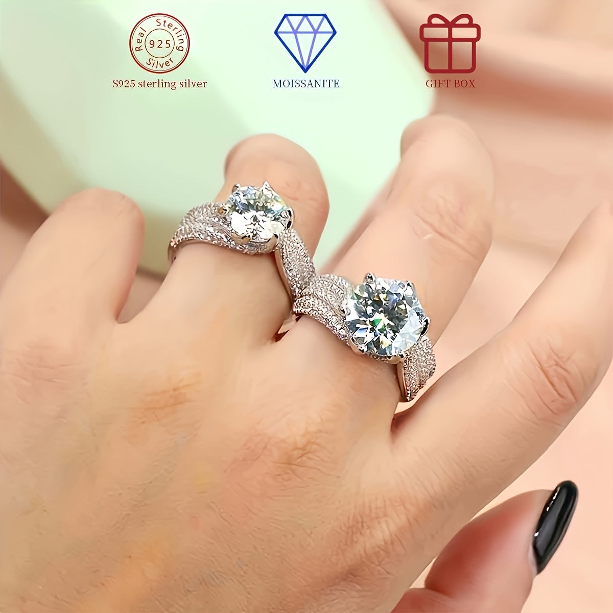 Elegancia radiante: anillo de plata esterlina con moissanita de 3 quilates