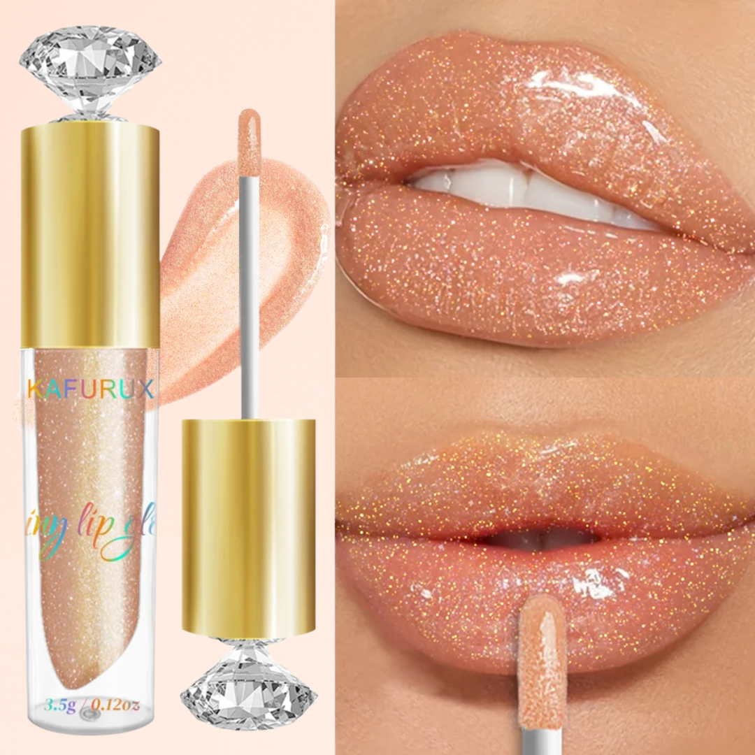 KAFURUX Moisturizing Diamond Shimmer Lip Gloss – Sparkling Pearl-Glam Liquid Lipstick in 9 Glitter Shades (1 pc)