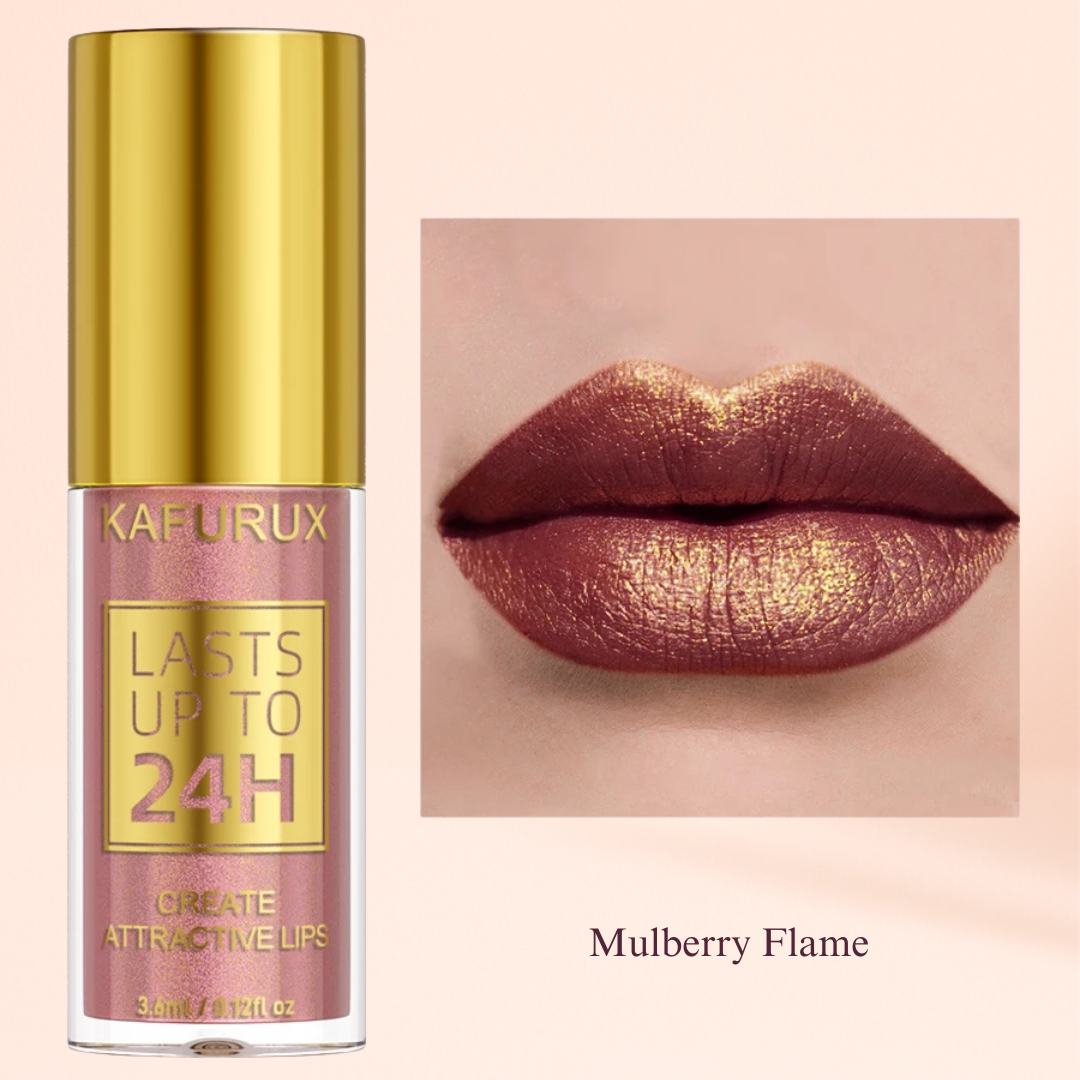 KAFURUX Bold Metallic Pearlescent Lip Glaze – Waterproof Long‑Lasting Glitter Lip Tint in 14 Shades (1 pc) - KAFURUX