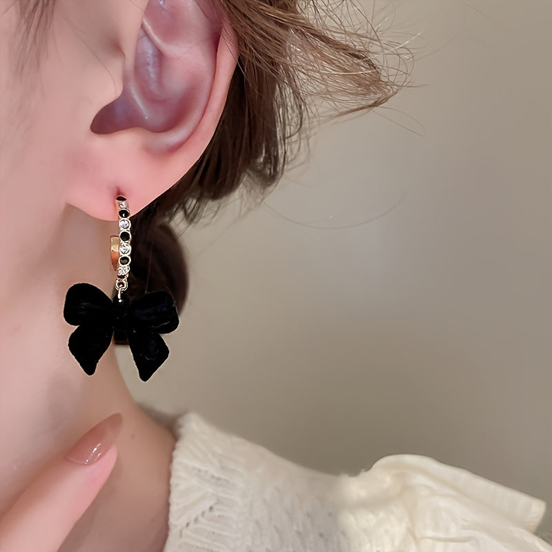 Pendientes colgantes vintage de terciopelo negro con lazo