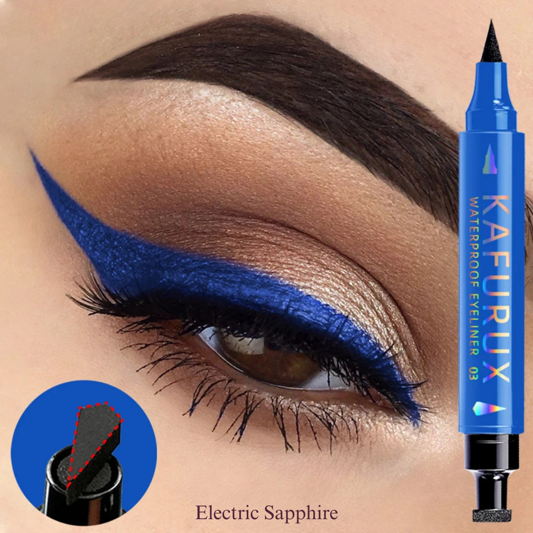 KAFURUX Dual‑Ended Stamp Eyeliner Pen – Smudge‑Proof Quick‑Dry in 3 Black Purple & Blue Shades (1 pc) - KAFURUX