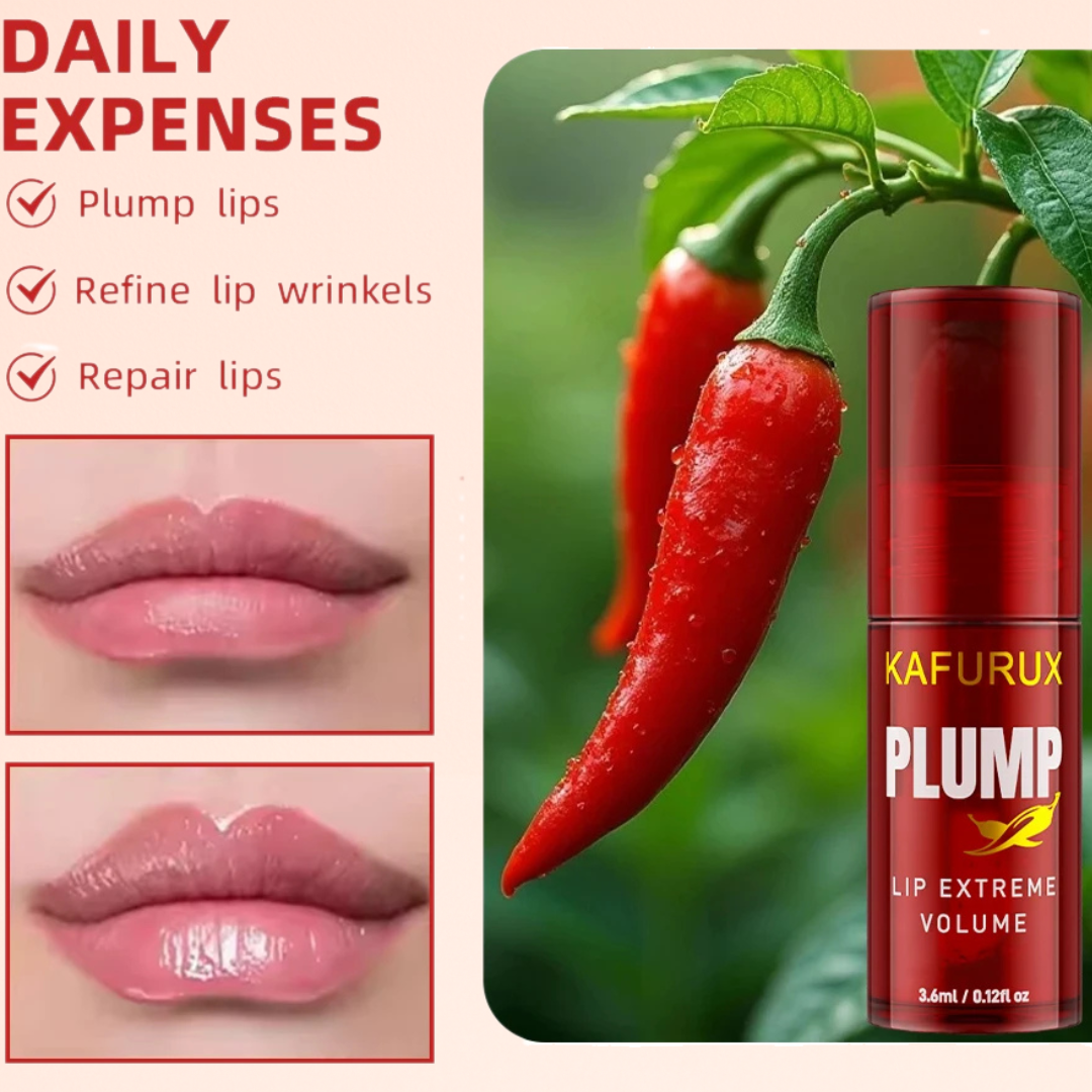 KAFURUX Chili Lip Plumper Oil – Instant Volumizing Gloss Serum for Fuller Lips Long Lasting Moisture & Shine