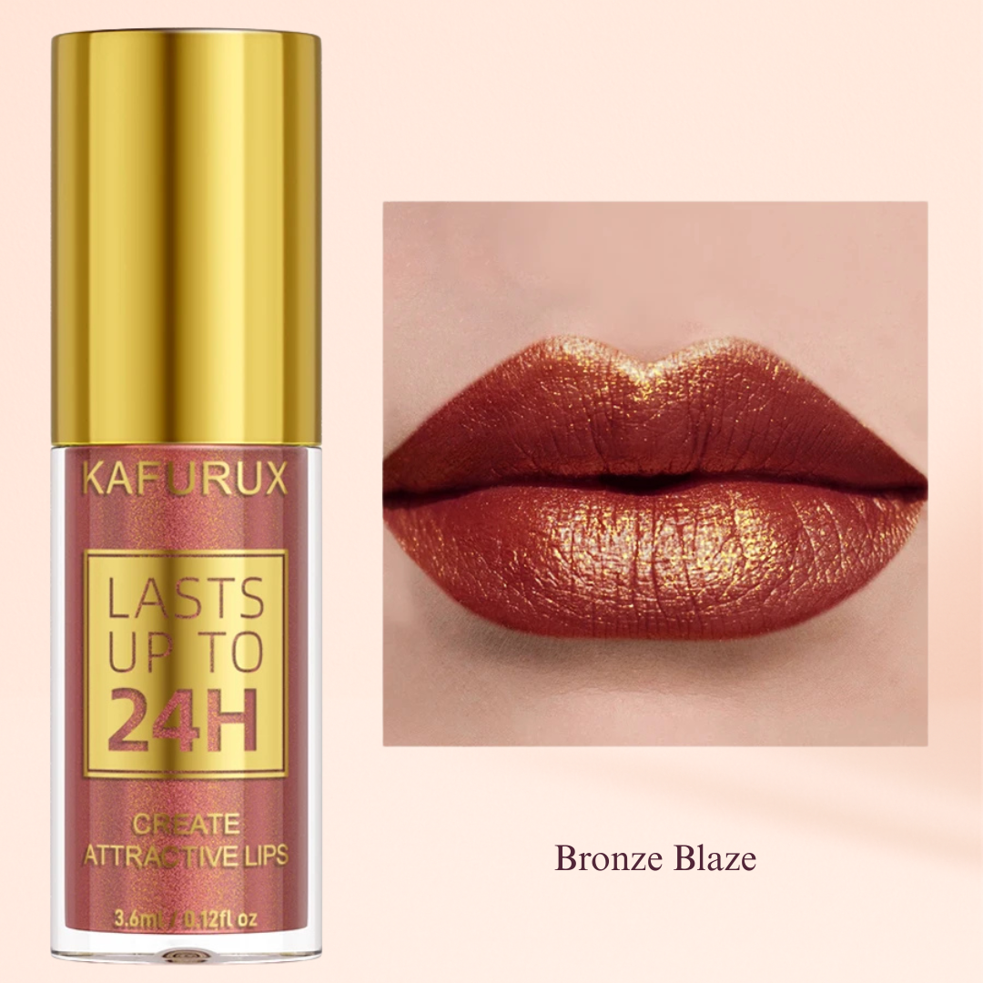 KAFURUX Bold Metallic Pearlescent Lip Glaze – Waterproof Long‑Lasting Glitter Lip Tint in 14 Shades (1 pc) - KAFURUX