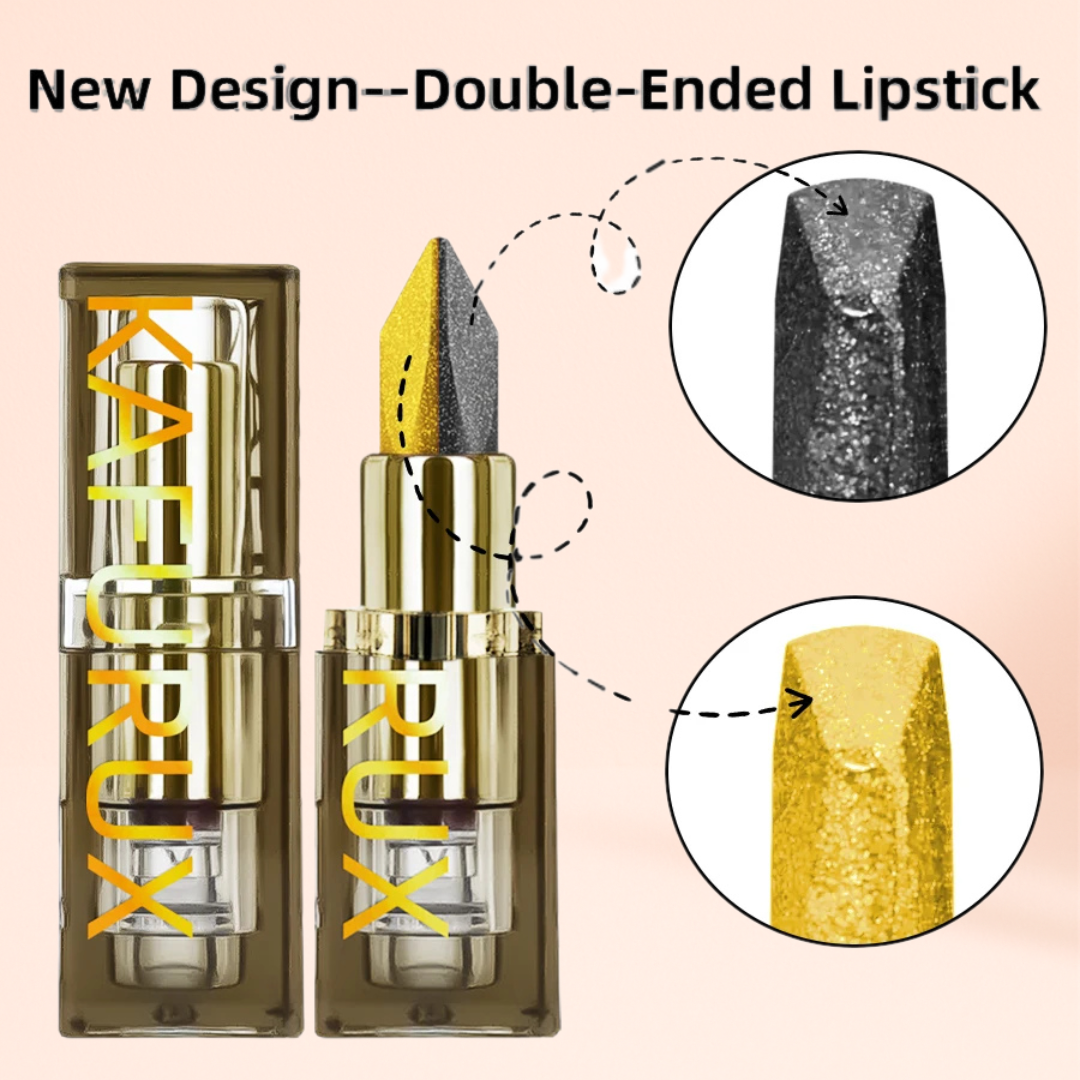 KAFURUX Midnight Gold Dual-Tone Glitter Lipstick – Black & Yellow Matte Tint for Lips & Eyes