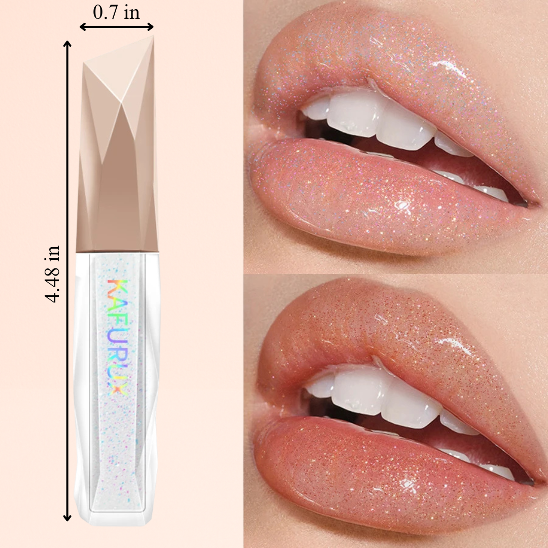 KAFURUX Sweet Sparkling Mirror Lip Glaze – Transparent Water-Gloss Shimmer Lip Tint in 10 Color Variants (1 pc)