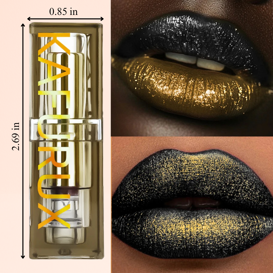 KAFURUX Midnight Gold Dual-Tone Glitter Lipstick – Black & Yellow Matte Tint for Lips & Eyes