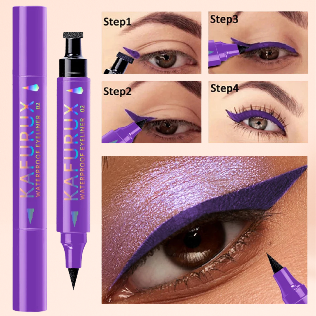 KAFURUX Dual‑Ended Stamp Eyeliner Pen – Smudge‑Proof Quick‑Dry in 3 Black Purple & Blue Shades (1 pc)