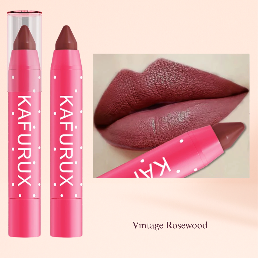 KAFURUX Matte Lipstick Pencil – Waterproof Long‑Lasting Lip Stain Tint in 15 Nude & Red Shades (1 pc) - KAFURUX Vintage