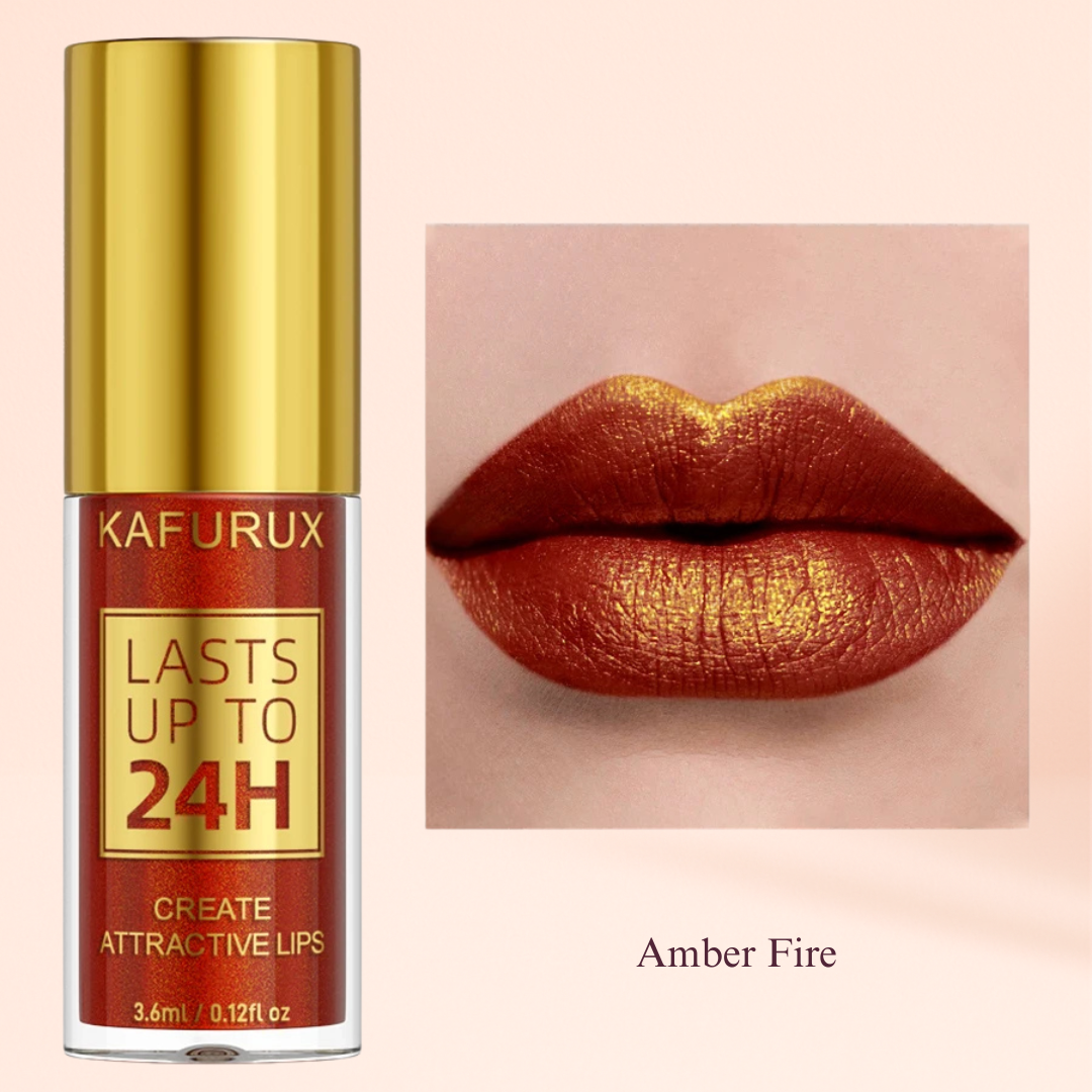 KAFURUX Bold Metallic Pearlescent Lip Glaze – Waterproof Long‑Lasting Glitter Lip Tint in 14 Shades (1 pc) - KAFURUX
