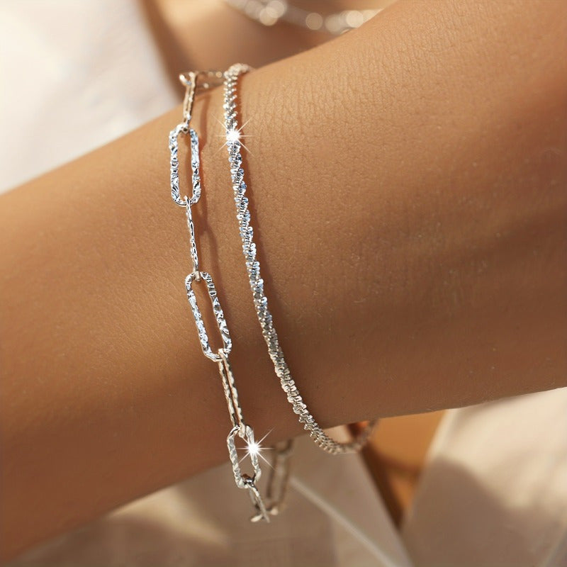 Conjunto de collar y pulsera multicapa de plata de ley S925