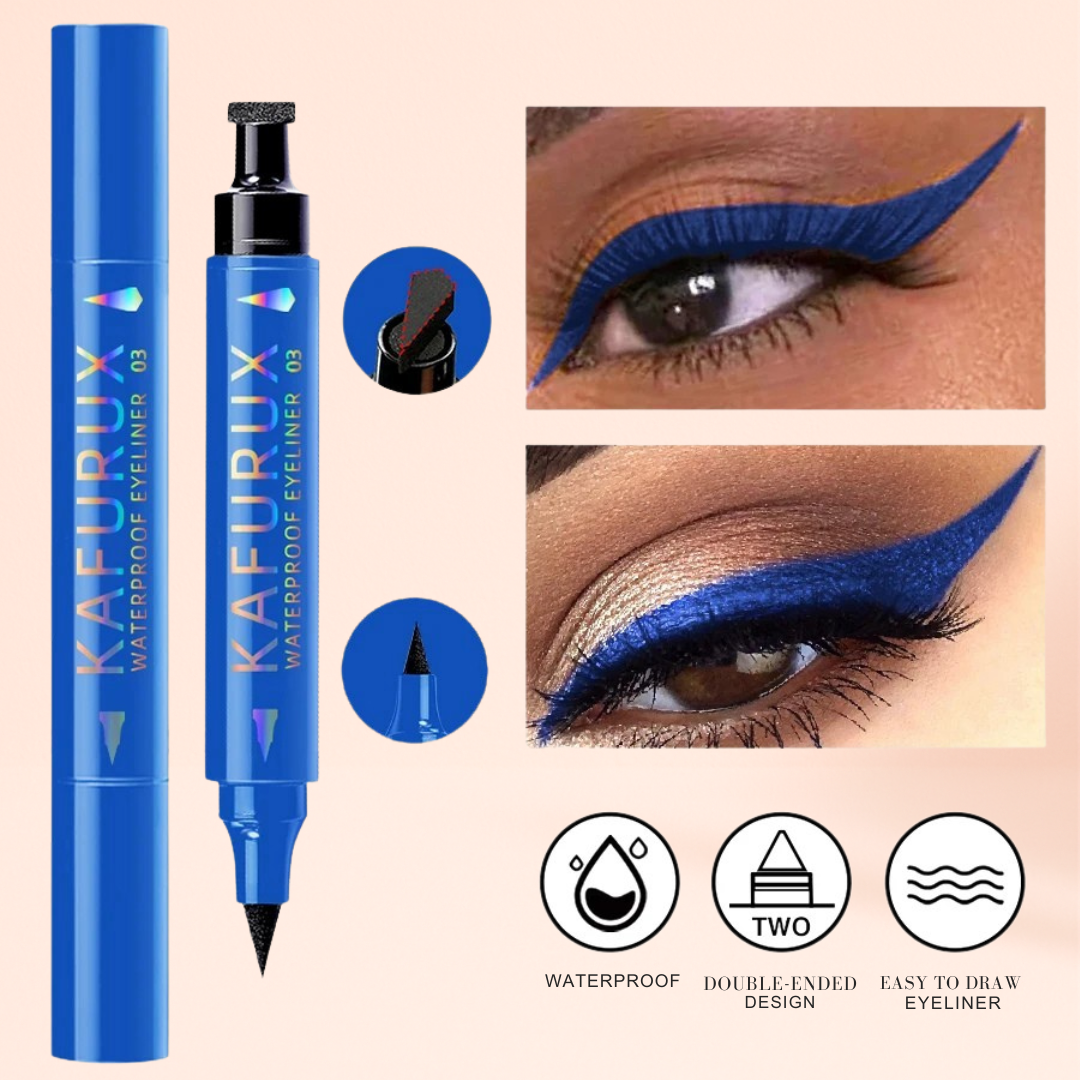 KAFURUX Dual‑Ended Stamp Eyeliner Pen – Smudge‑Proof Quick‑Dry in 3 Black Purple & Blue Shades (1 pc)