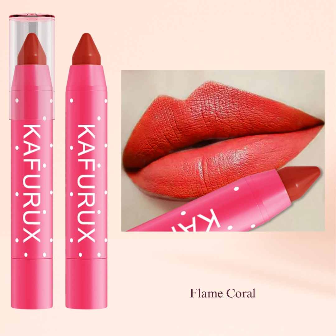 KAFURUX Matte Lipstick Pencil – Waterproof Long‑Lasting Lip Stain Tint in 15 Nude & Red Shades (1 pc) - KAFURUX Flame