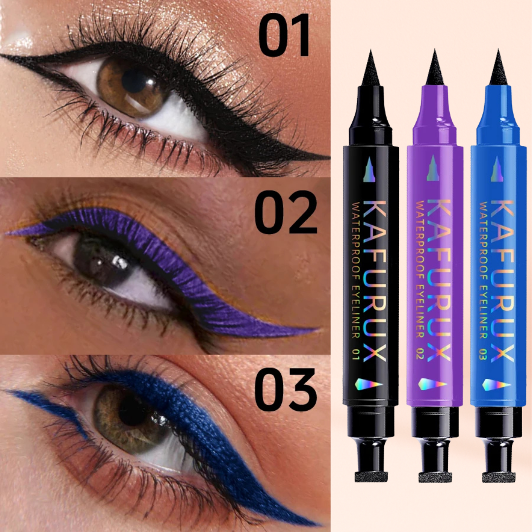 KAFURUX Dual‑Ended Stamp Eyeliner Pen – Smudge‑Proof Quick‑Dry in 3 Black Purple & Blue Shades (1 pc)
