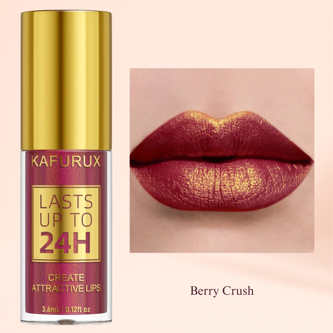 KAFURUX Bold Metallic Pearlescent Lip Glaze – Waterproof Long‑Lasting Glitter Lip Tint in 14 Shades (1 pc) - KAFURUX