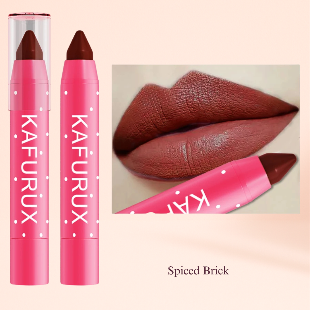 KAFURUX Matte Lipstick Pencil – Waterproof Long‑Lasting Lip Stain Tint in 15 Nude & Red Shades (1 pc) - KAFURUX Spiced