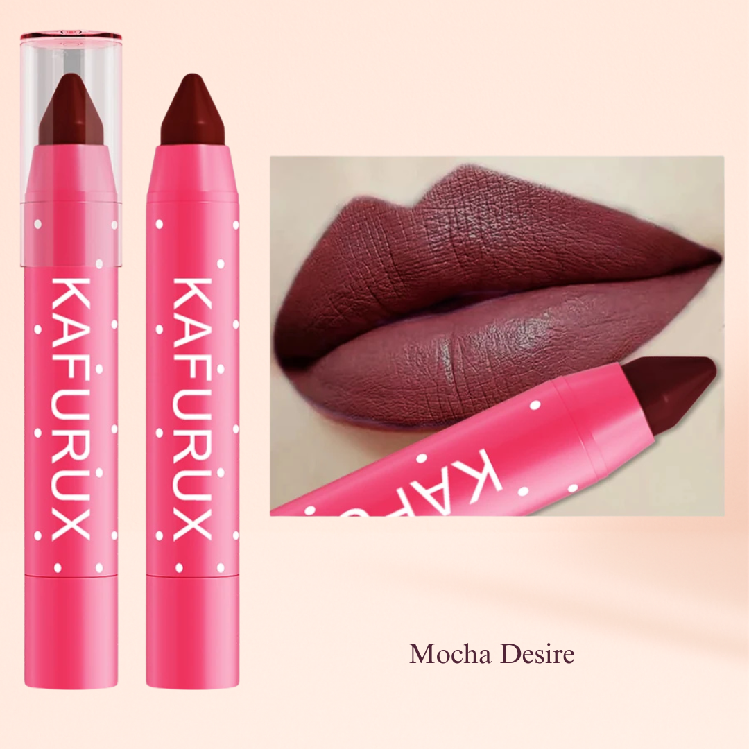 KAFURUX Matte Lipstick Pencil – Waterproof Long‑Lasting Lip Stain Tint in 15 Nude & Red Shades (1 pc) - KAFURUX Mocha