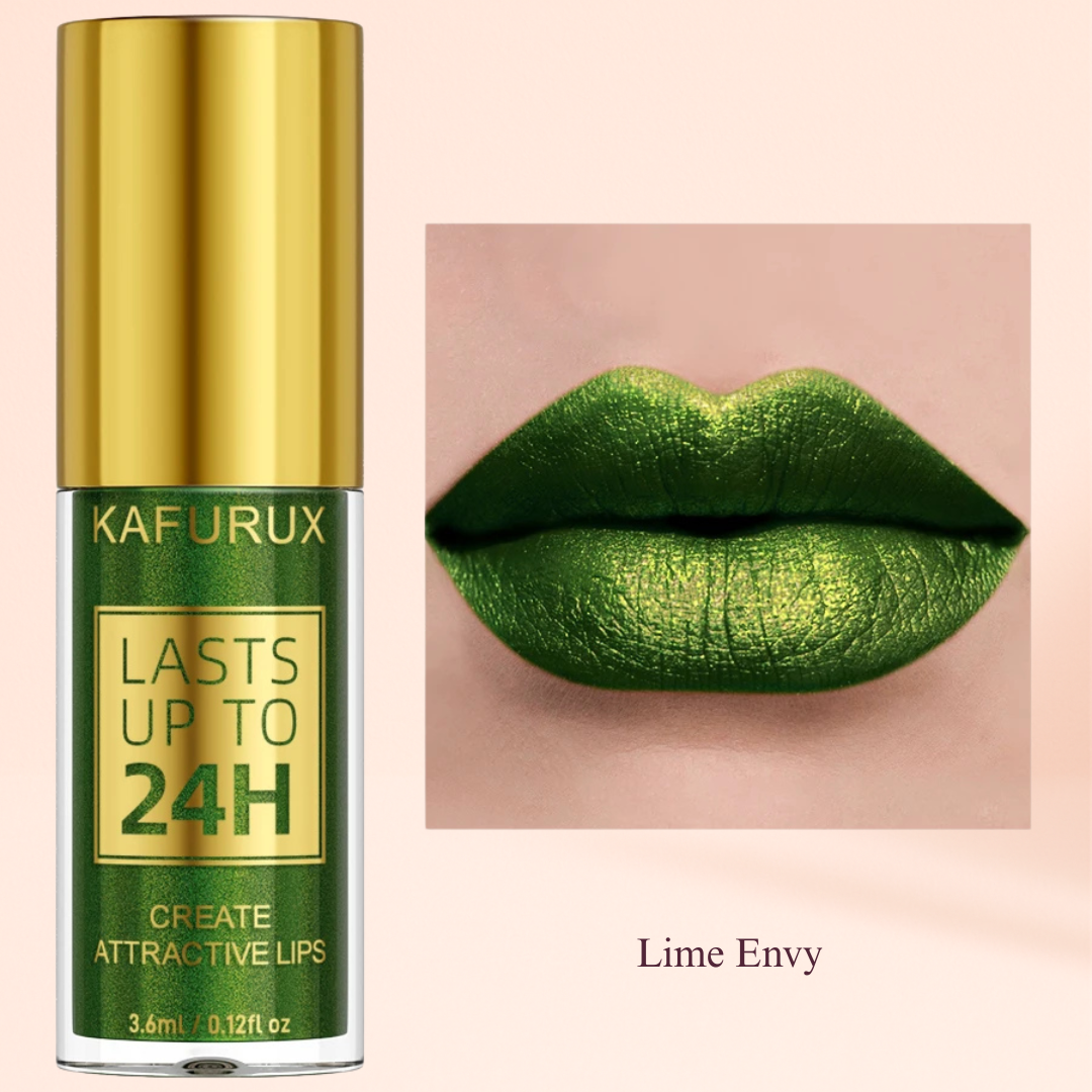 KAFURUX Bold Metallic Pearlescent Lip Glaze – Waterproof Long‑Lasting Glitter Lip Tint in 14 Shades (1 pc) - KAFURUX
