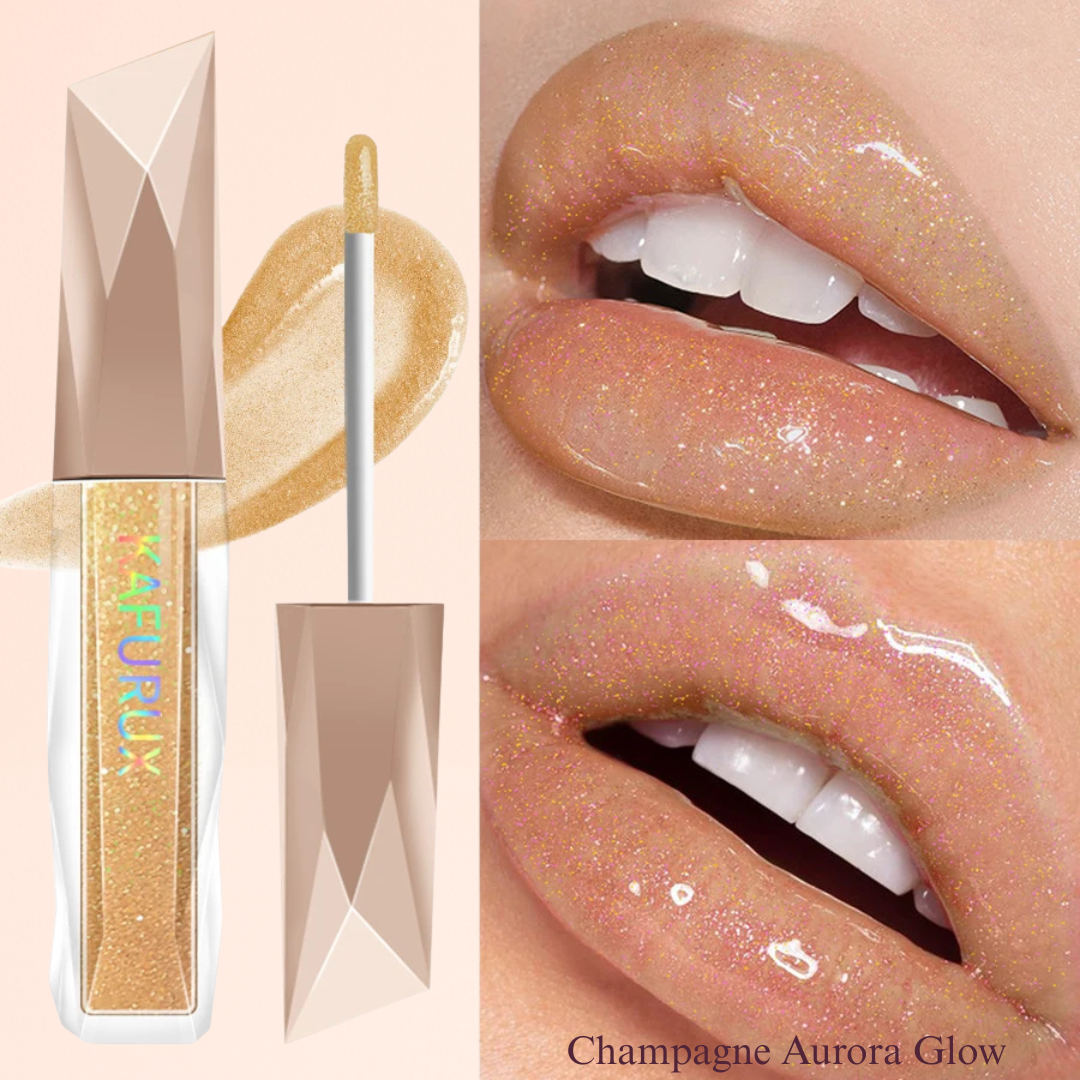 KAFURUX Sweet Sparkling Mirror Lip Glaze – Transparent Water-Gloss Shimmer Lip Tint in 10 Color Variants (1 pc)