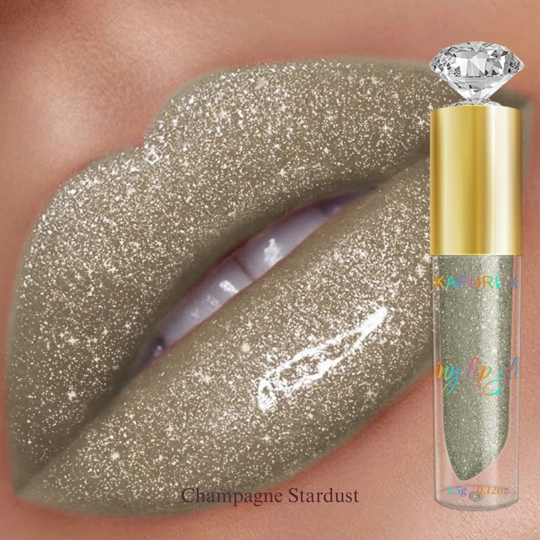 KAFURUX 1pc Diamond Shimmer Glitter Lip Gloss – Moisturizing Liquid Lip Gloss in 9 Pearl and Glitter Shades - Champagne