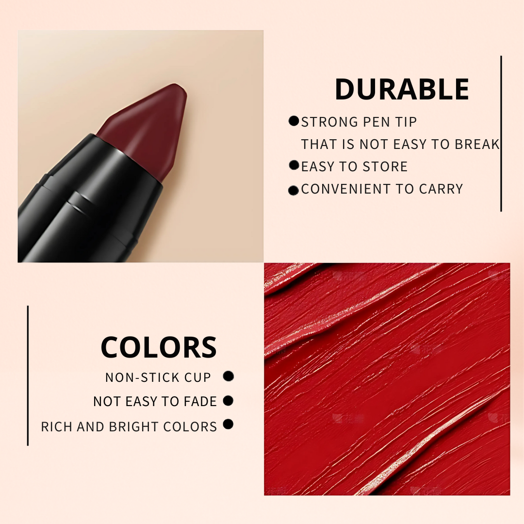 KAFURUX Velvet Matte Lipstick Pencil – Waterproof Long-Lasting Lip Tint in 15 Red Pink & Brown Shades (1 pc)