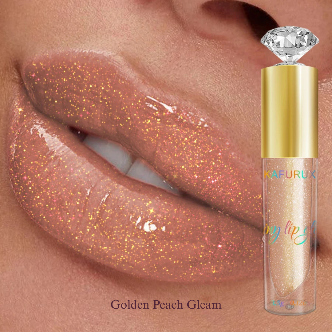 KAFURUX 1pc Diamond Shimmer Glitter Lip Gloss – Moisturizing Liquid Lip Gloss in 9 Pearl and Glitter Shades - Golden