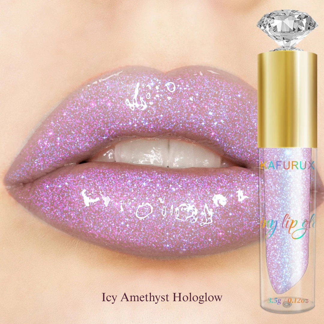 KAFURUX 1pc Diamond Shimmer Glitter Lip Gloss – Moisturizing Liquid Lip Gloss in 9 Pearl and Glitter Shades - Icy